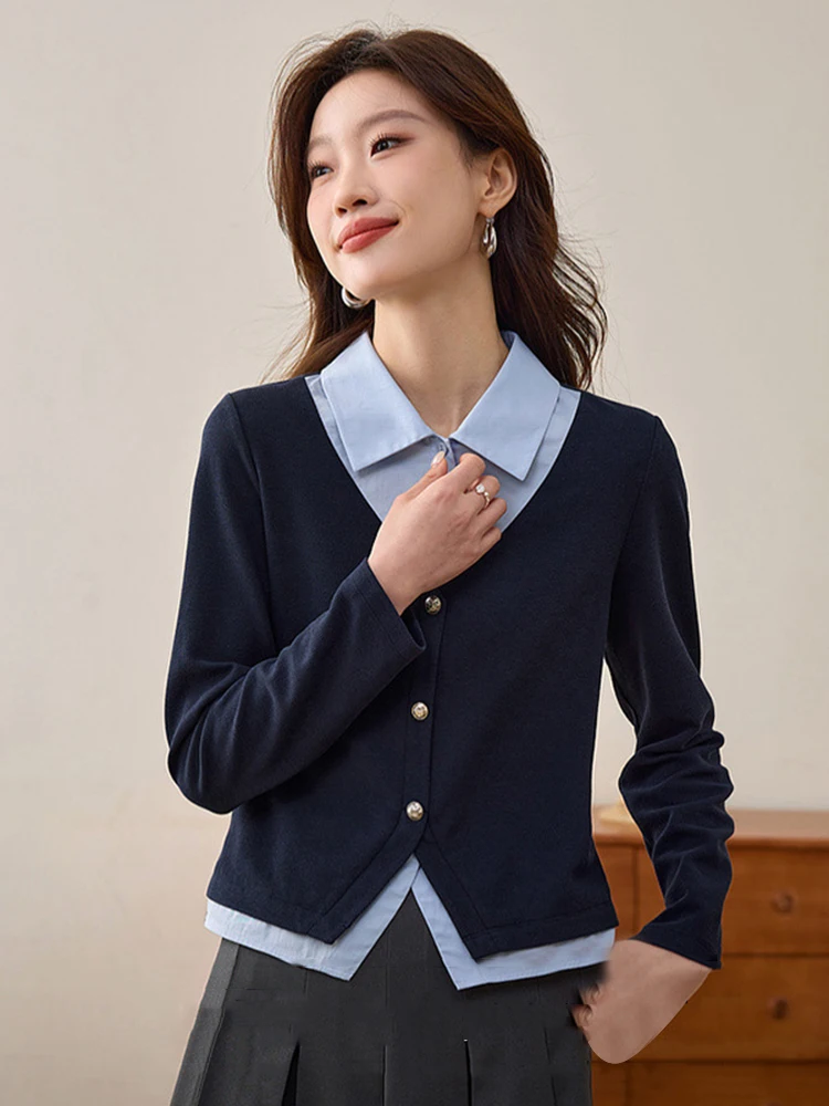 

Новый женский вязаный кардиган Deep Blue с отложным воротником, в винтажном стиле, для осени и зимы, в университетском стиле, элегантный топ