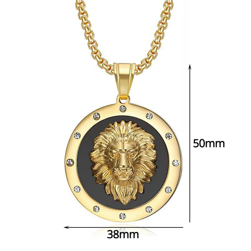 Hip Hop Iced Out Lion Head Pendant & Chains For Men Gold Color Stainless Steel Animal Necklaces Male Bling Jewelry Dropshipping