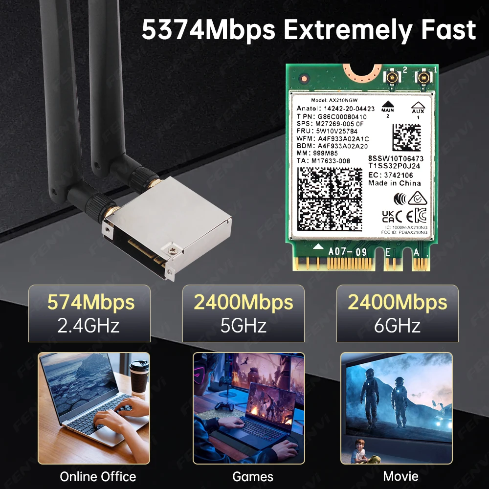 FENVI WiFi6E AX210 For ASUS WiFi Go Network Card Adapter BT5.4 Tri-Band 2.4G/5Ghz/6Ghz 5374Mbps Wi-Fi Card For PC Asus B550 X570