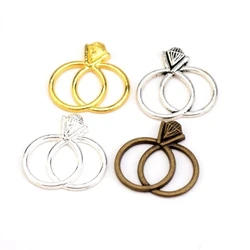 10pcs Charms Wedding Rings 25x25mm Antique Silver Color Pendants DIY Crafts Making Findings Handmade Tibetan Jewelry