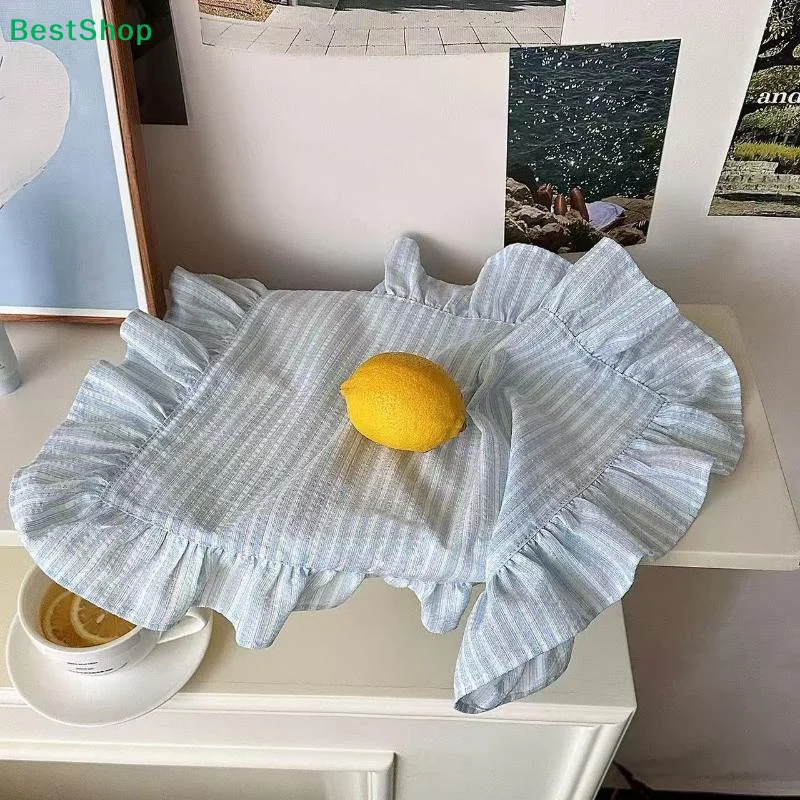 ⚑Ruffle Edge Striped Fabric Placemat,Vintage Blue Vanity Tray Cloth for Dresser & Jewelry Decor