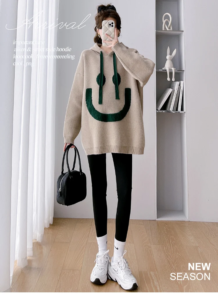 8005# 2023 Autumn Winter Knitted Maternity Sweaters Hoodies Loose Shirts Clothes for Pregnant Women Pregnancy Coats Tops