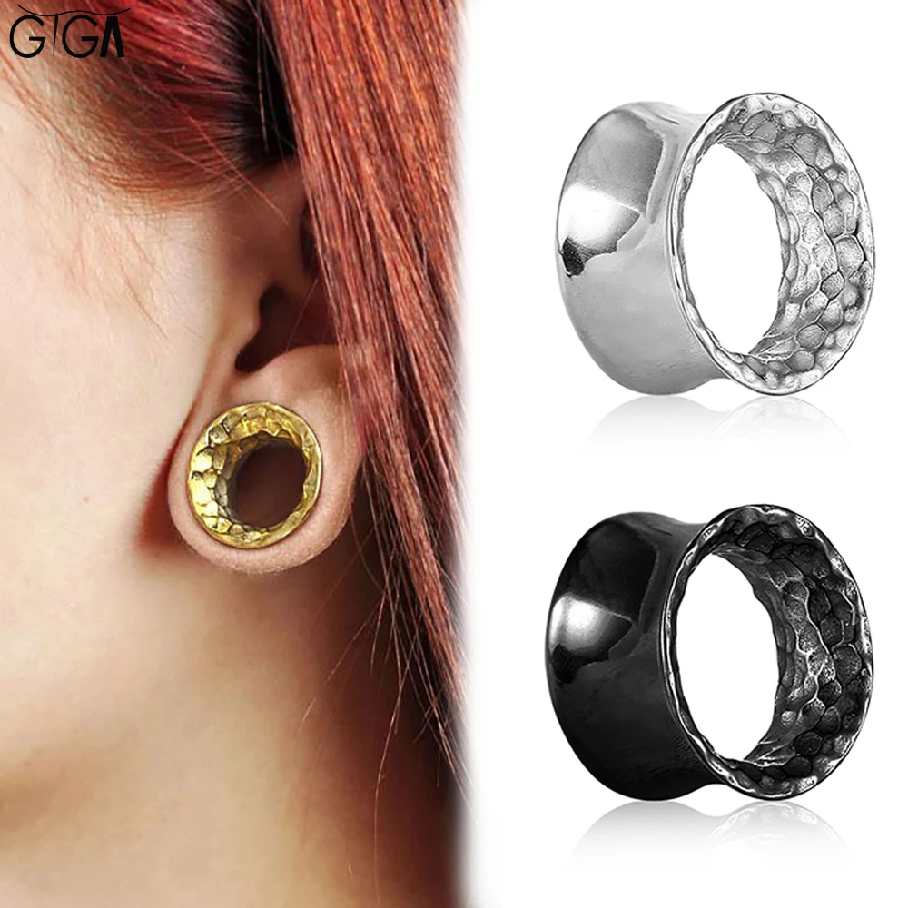 Giga 2 pièces jauges d'oreille en acier inoxydable 316L battre des tunnels évasés bouchons Piercing bijoux de corps extenseur civières pour femmes et hommes