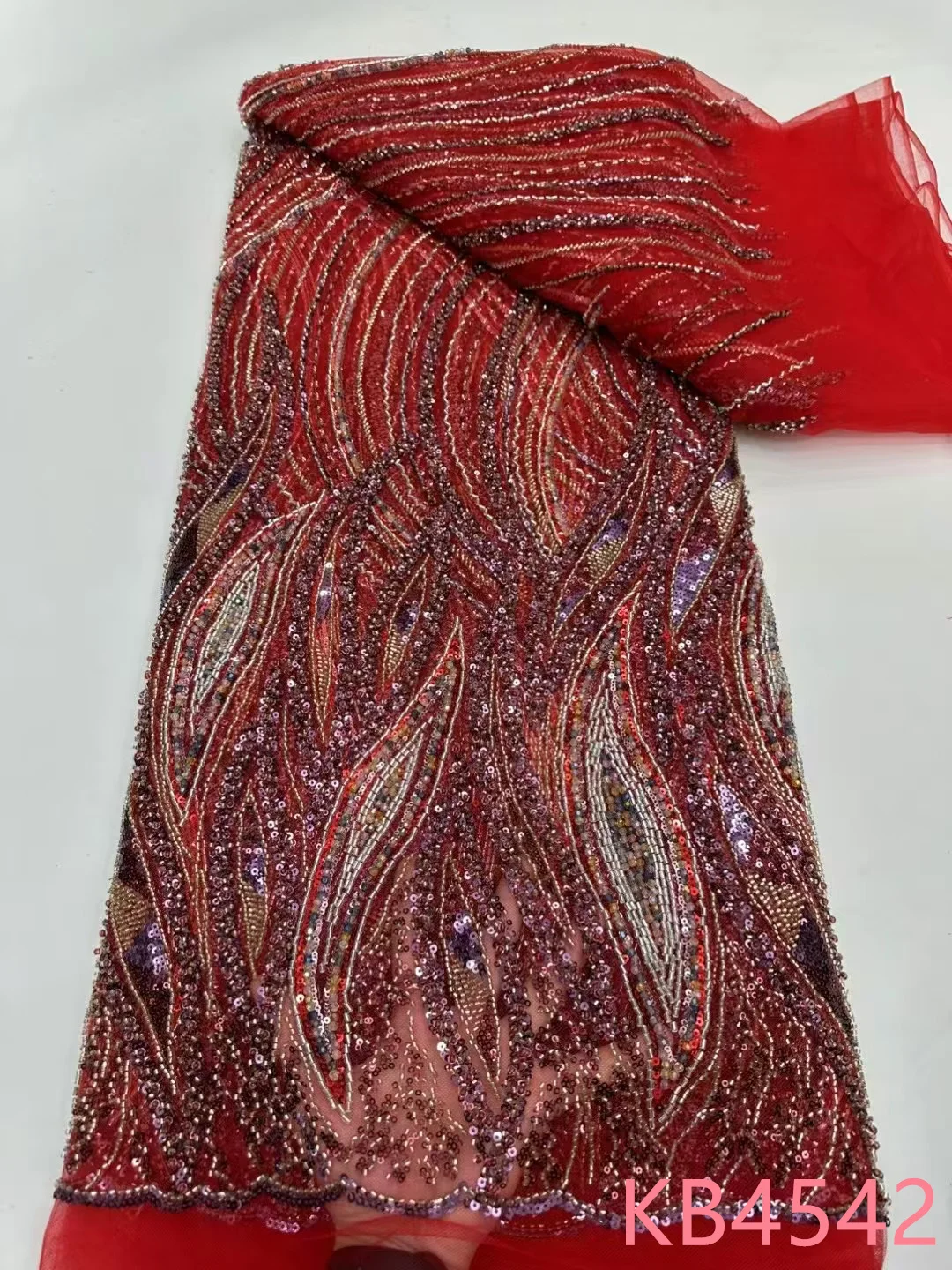 قماش دانتيل أفريقي 5 ياردات جودة عالية 2024 أقمشة دانتيل شبكية فرنسية مطرزة بالترتر مع دانتيل تول للخياطة KB4542