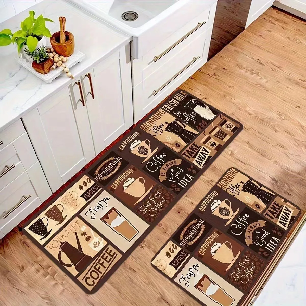 VIKAMA Kitchen Cutlery Knife and Fork Theme Washable Stain-resistant Foot Mat Carpet Kitchen Living Room Entrance Door Mats