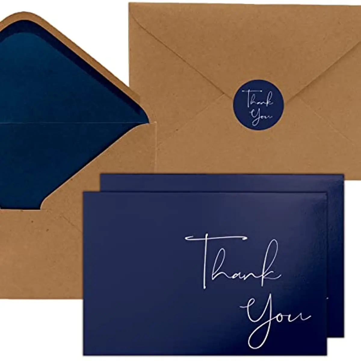 

1-5 Pcs Thank You Cards with Envelopes, Navy Blue Thank You Cards, 4" x 6" Classy Thank You Card for Wedding, Small Business