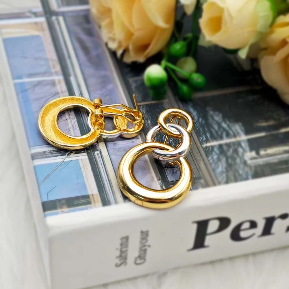 Gold Plated Simple Jewelry Set For Women Unique Circle Design Earring Necklace Bracelet Ring  Vintage Accessories For Party