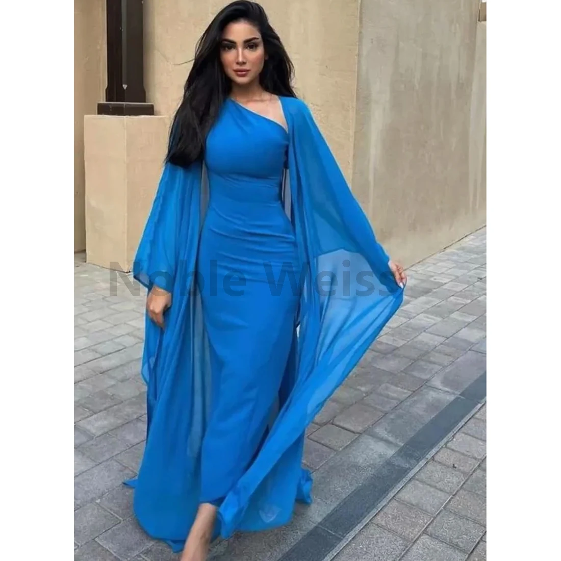 

One Shoulder Chiffon Mermaid Evening Dress Floor Length Prom Gown Customize