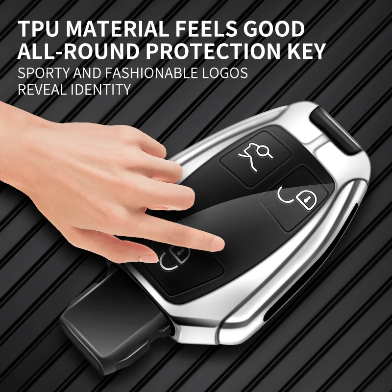 Auto TPU Zinc Alloy Key Case Bag For Mercedes Benz ML Logo Car Key Chain Car Metal Key Shell Car Interior Decoration Accessories