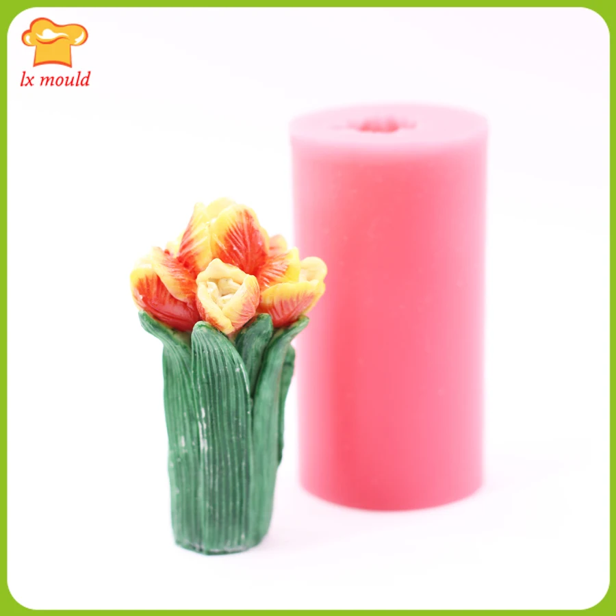 

3D Tulip Bouquet Silicone Mould Chocolate Fondant Cake Decorating Sugarcraft Baking Mold Tool Candle DIY Bouquet Flower D