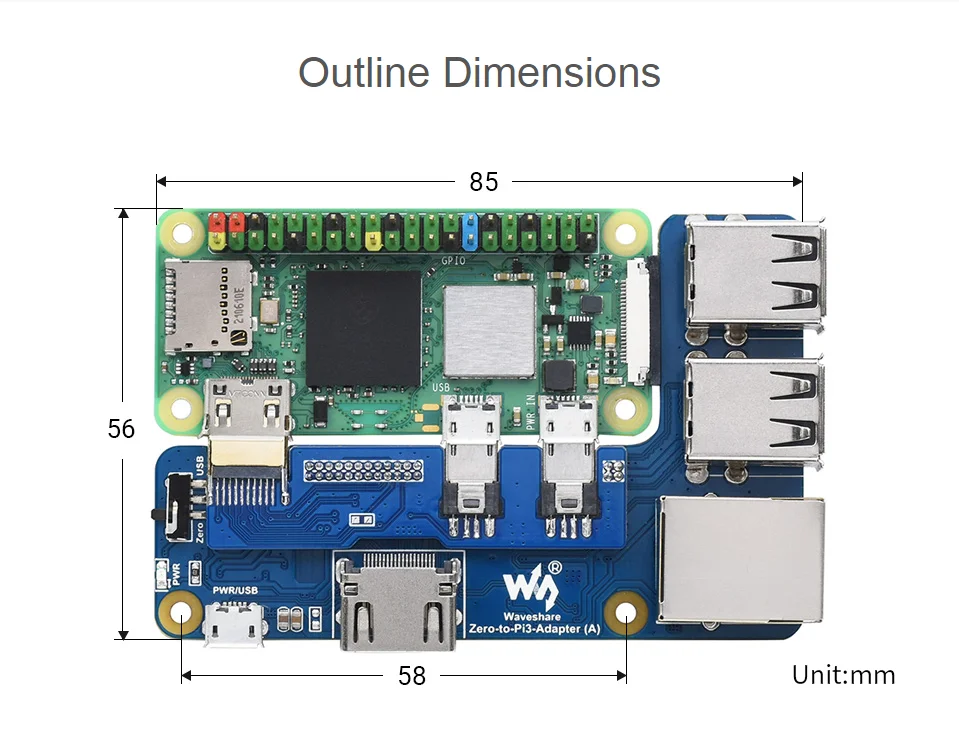 Адаптер Waveshare Raspberry Pi Zero To 3B, альтернативное решение для Raspberry Pi 3 Model B/B+