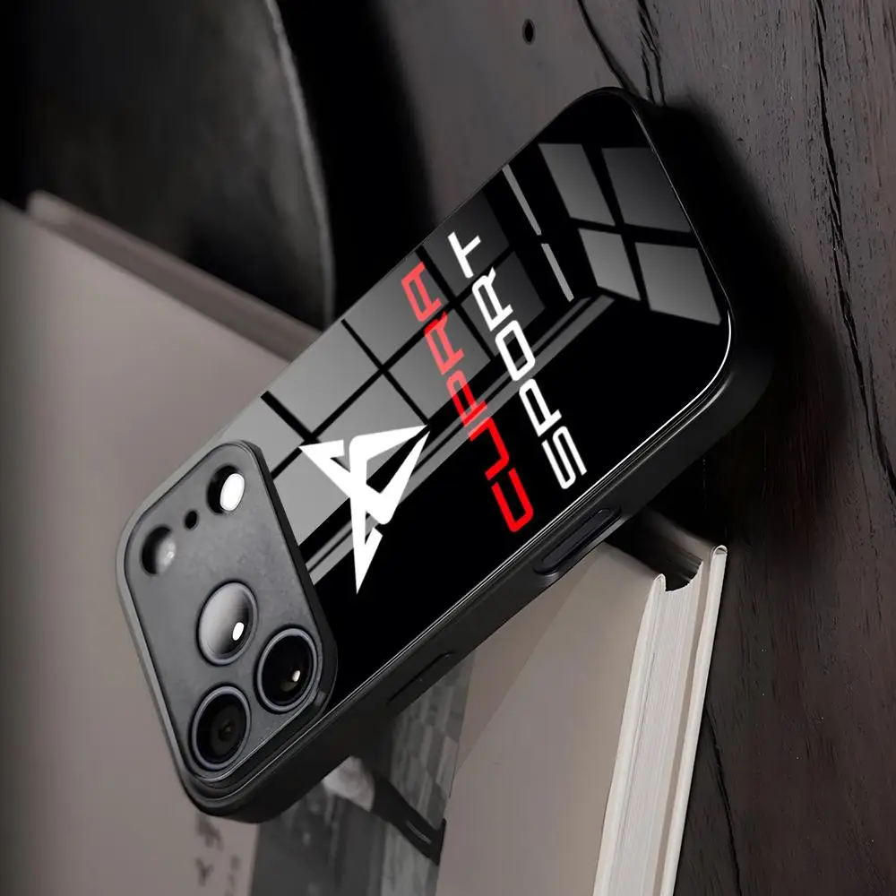 Etui na telefon z logo Car C-cupraes, szklane, z oświetleniem, do iPhone 17 Air 16 15 17 14 Pro Max 13 12 11 X XS XR Plus, do Samsung S 26 24 23 22 — zdjęcie produktu 5