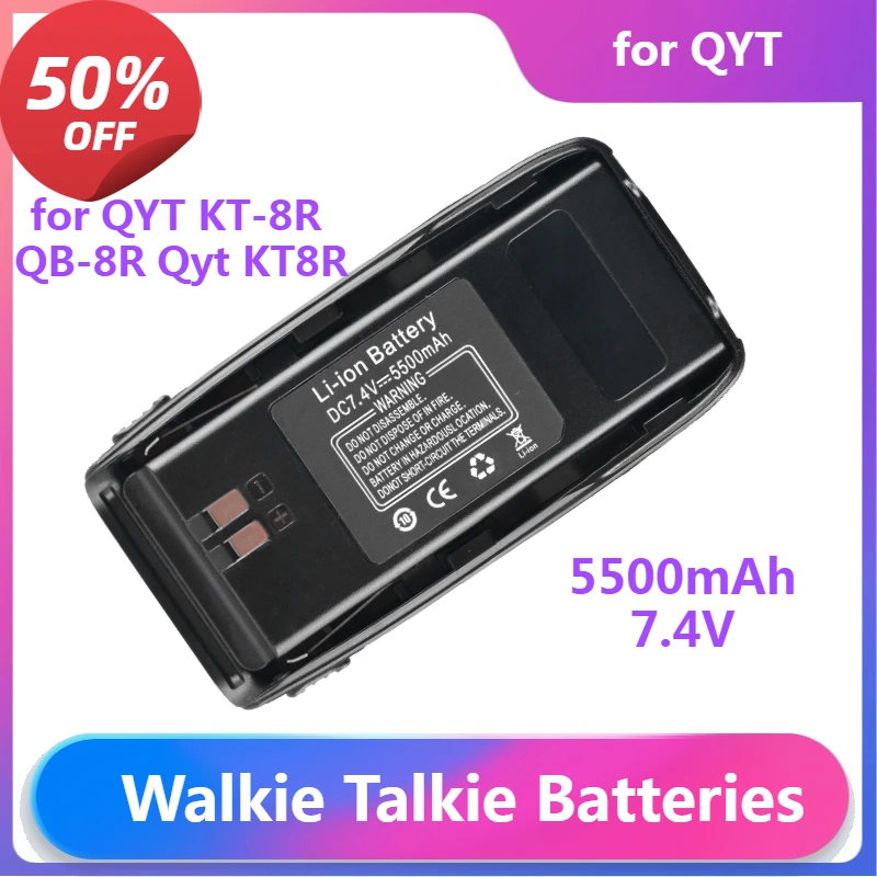 Walkie Talkie Batteries for QYT KT-8R QB-8R Qyt KT8R Two Way Radios Thickened Version 5500mAh 7.4V Accessory Battery