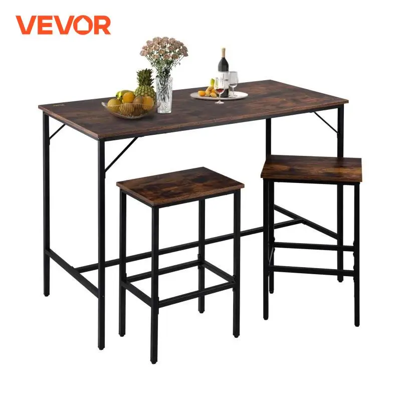 VEVOR Bar Tisch Set 3/5 Stück 39 "/43"/47 "Hoch Tisch mit 2/4 Runde/platz Barhocker für Home Küche Wohnzimmer Rustikalen Braun