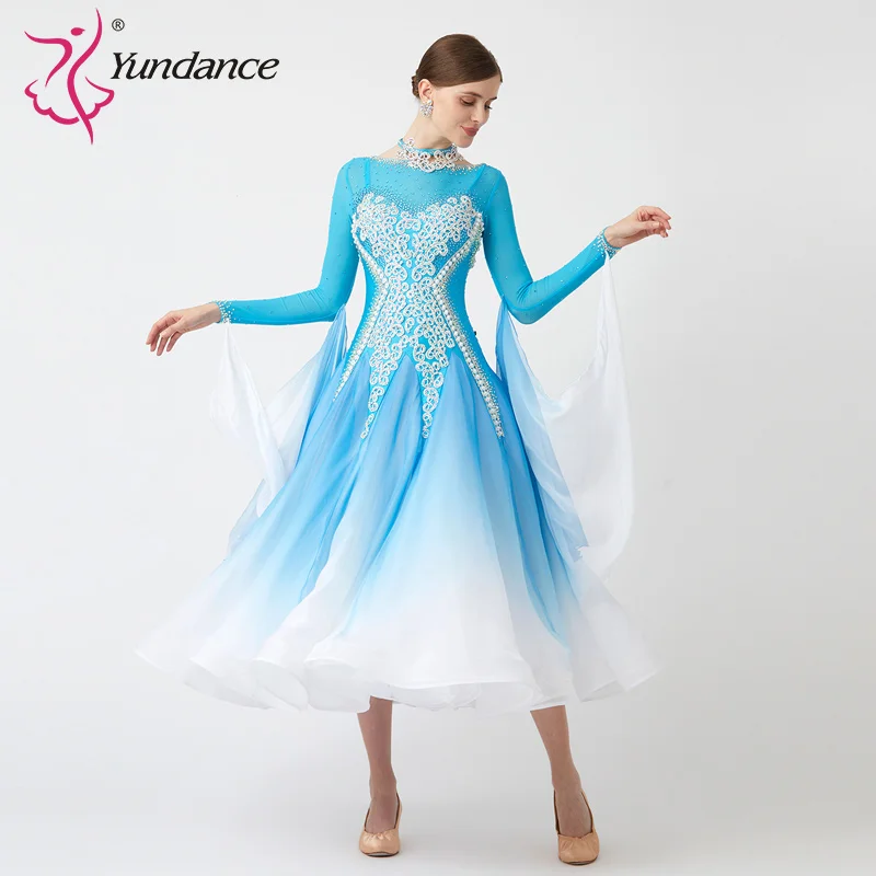 

B-23184 New Women Modern Dance Rhinestone Color Diversity Dress Ballroom National Standard Waltz Competition Performance