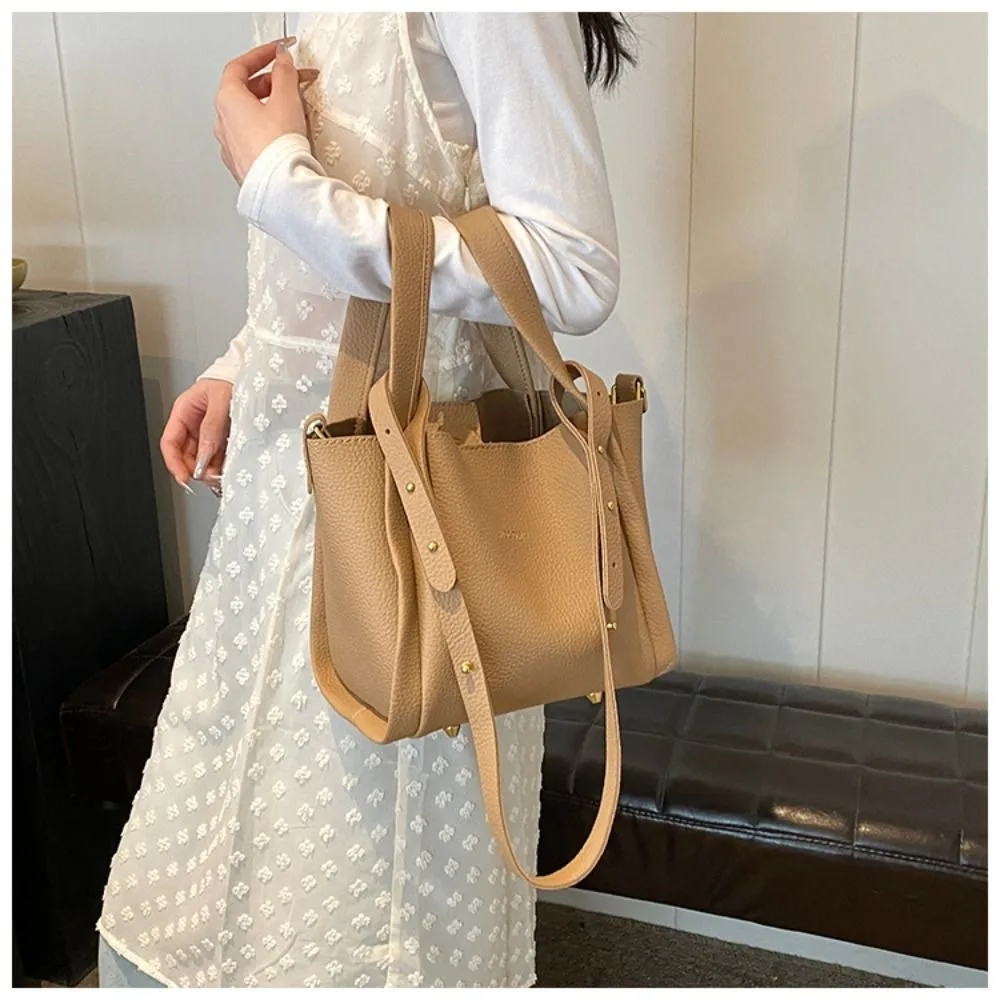 

Однотонная винтажная сумка-корзина большой вместимости с внутренней сумкой, сумка через плечо, комплект для мамы и ребенка, женская сумка-тоут