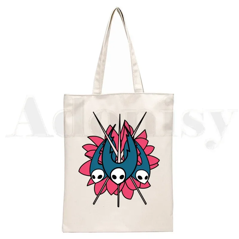 Hollow Knight Game Tote Bag Unisex Canvas Bags Ghost Knight Graphic Art Shopping Bags Printed Casual Shoulder Bag Foldable