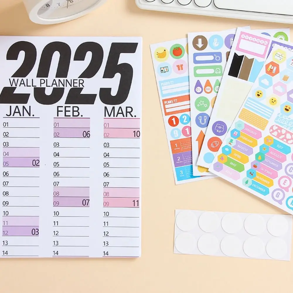 

Foldable 2025 Calendar Planner Sheet Decorative Plastic Target List Schedule with Colorful Stickers Planning Wall Calendar