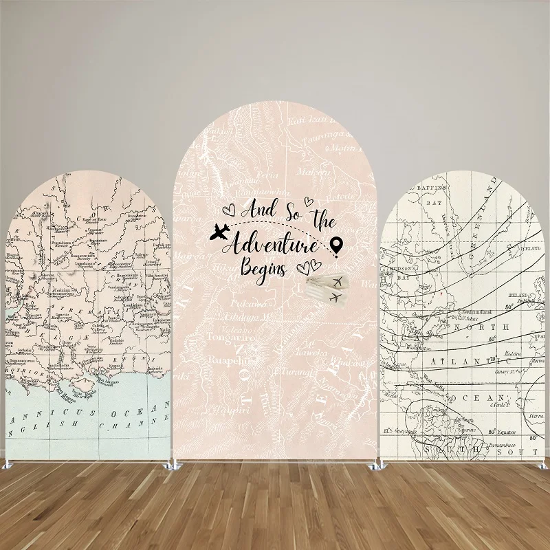 

Adventure Awaits Party Arch Backdrop Cover,Maps Arched Stand Cover, Birthday Party Decoration,Double-sides-Elasticity-Washable