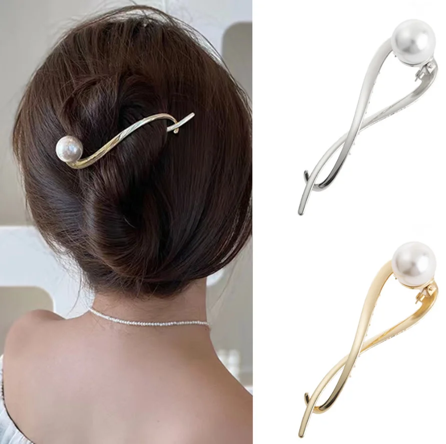 Fashion Metal Pearl Hair Clip Pins Wedding Hair Styling Tools Women Girls Barrettes Banana Twist Clips Hair Bun Jewelry Dropship