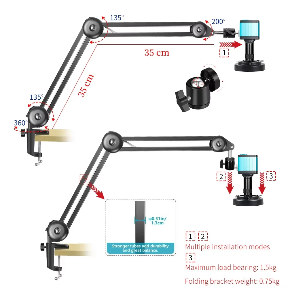 Mikroskop elektroniczny cyfrowy YIZHAN 48MP 4K do lutowania, kamera HD 1080P HDMI, oprogramowanie USB, obiektyw 1-150x, ulepszone ramię przegubowe. — zdjęcie produktu 5