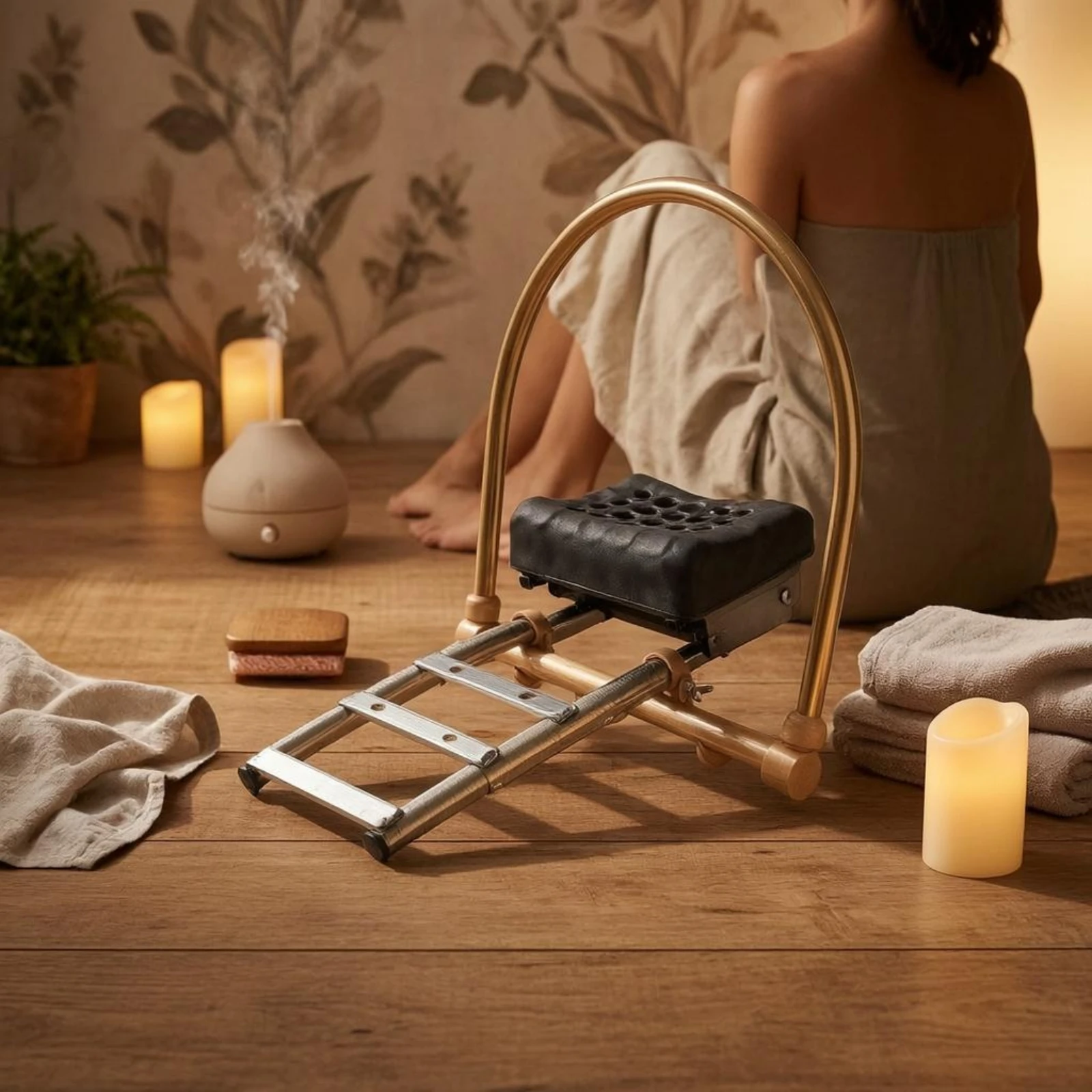 

Salon Wash Station Headrest Gold-Tone Perforated Headrest Cushion Metal Arched Frame Black for Shampoo Bed