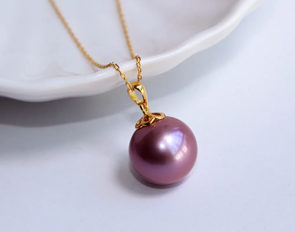 

Charming Huge 12mm Natural Sea Genuine Purple Lavender Perfect Round Pearl Necklace Pendant 51122AAA