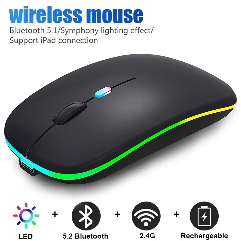 Wireless Mouse Bluetooth Dual Mode Quiet Click Optical Mice Long Battery Rechargeable Design For Bluetooth USB Devices Kit Set