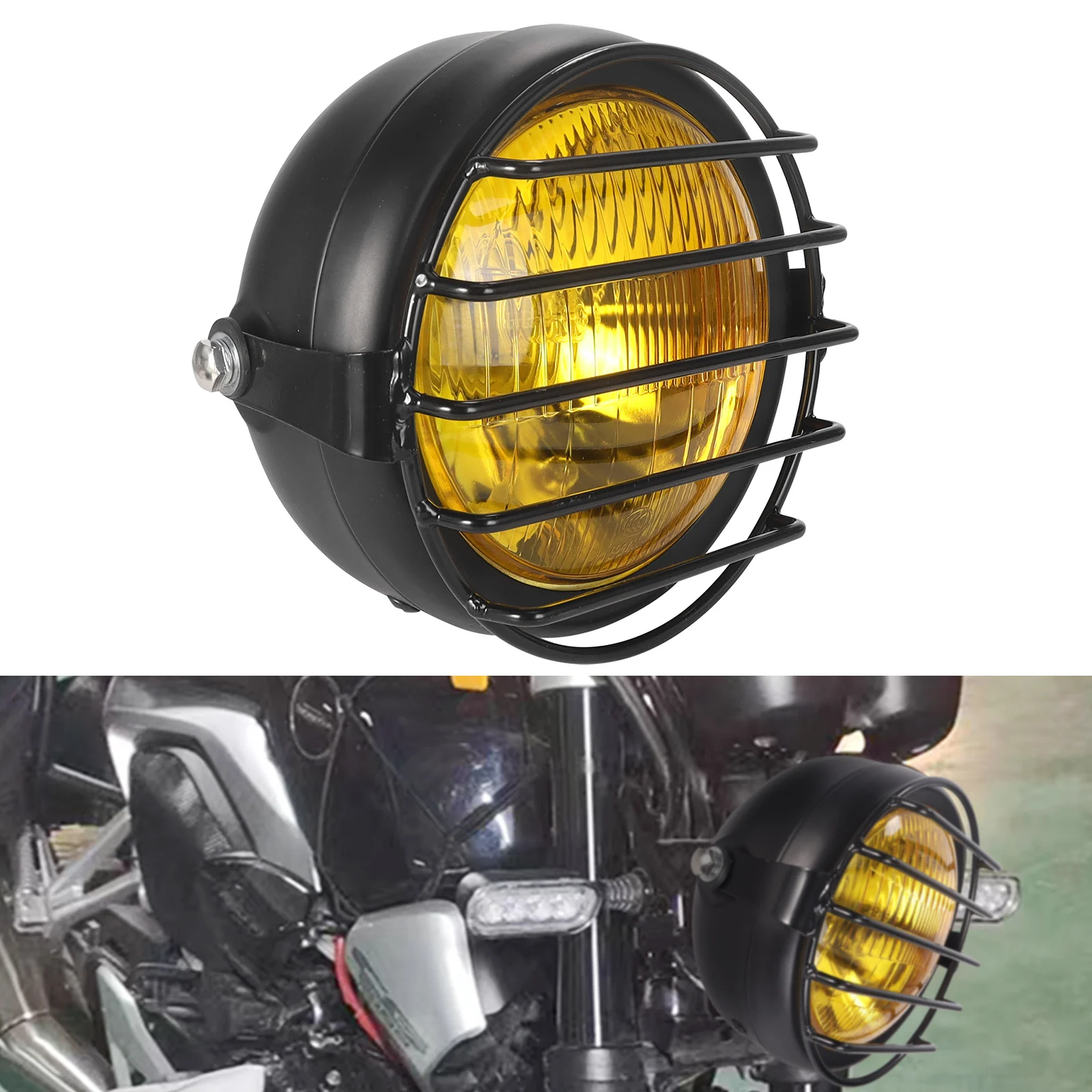 Retro Lens Motorcycle Round Modified Front Headlight Fits For CG125 GN125 With Protective Cover