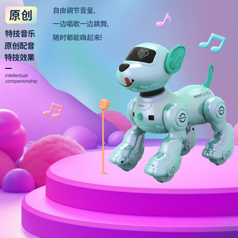 لعبة كلب روبوت للتحكم الصوتي للأولاد - حيوان أليف إلكتروني قابل للبرمجة مع مستشعر لمس وموسيقى
