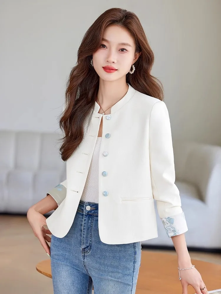 White round Neck Short Tailoring Jacket Women's Commute Style Fashionable Spring Autumn New Arrival Elegant  Size Suit