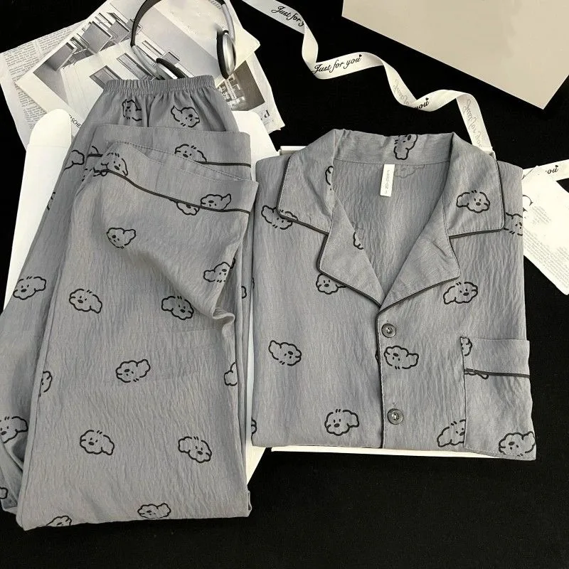 بيجامات رجالية غير رسمية مطبوعة على شكل كلب مقاس كبير بنطلون أساسي بأكمام طويلة ملابس نوم رجالية كبيرة الحجم طقم بيجامات جديد لخريف وشتاء 2025