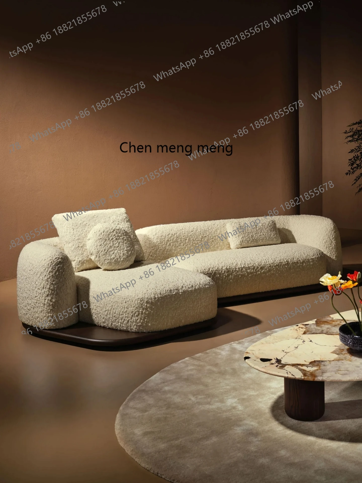 

Medieval style living room home special-shaped corner sofa wabi-sabi modular fabric sofa walnut color
