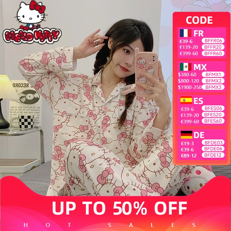 

Sanrio Hello Kitty New Short Section Ladies Pyjamas Set Pyjamas Women Summer Kawaii Cartoon Loose Pajamas Pajama Trousers Set