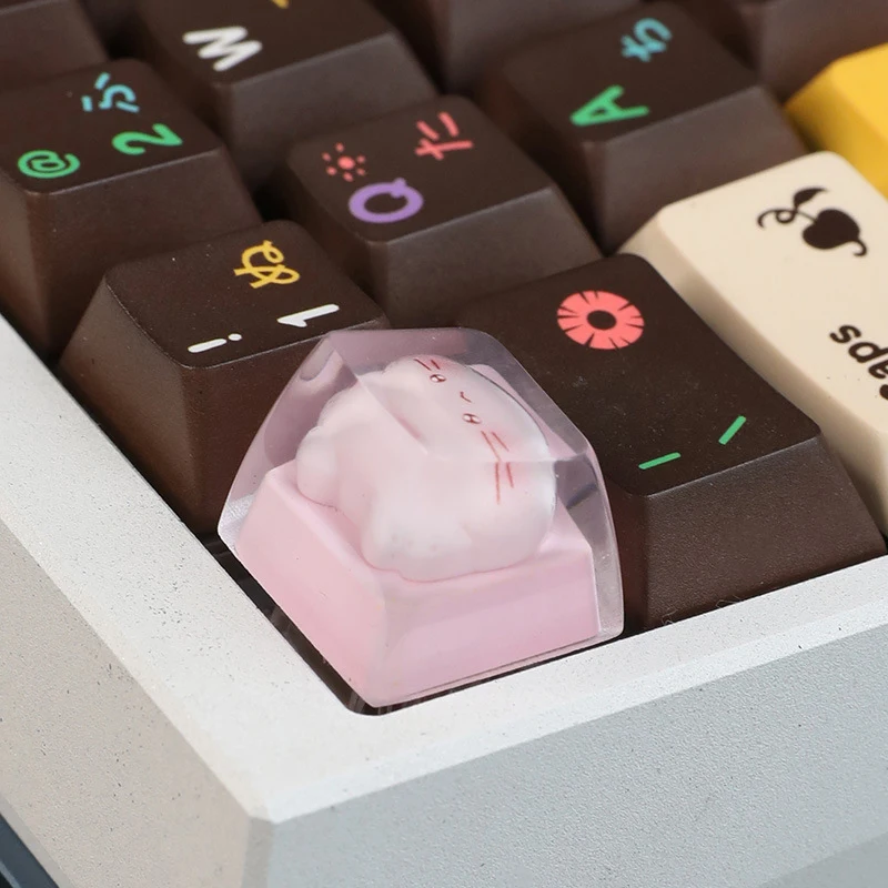 Adorable Semi-Transparent Kt Cat Cartoon Keycap for Mechanical Keyboards, Cross Axis Design