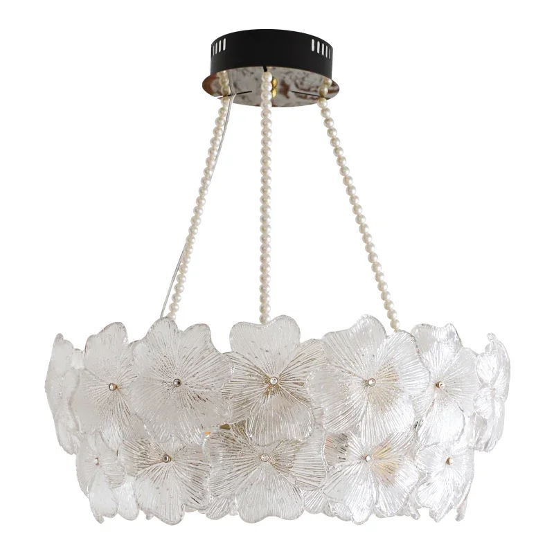 French light luxury four-leaf clover glass chandelier, American modern living room bedroom dining room ring lamp