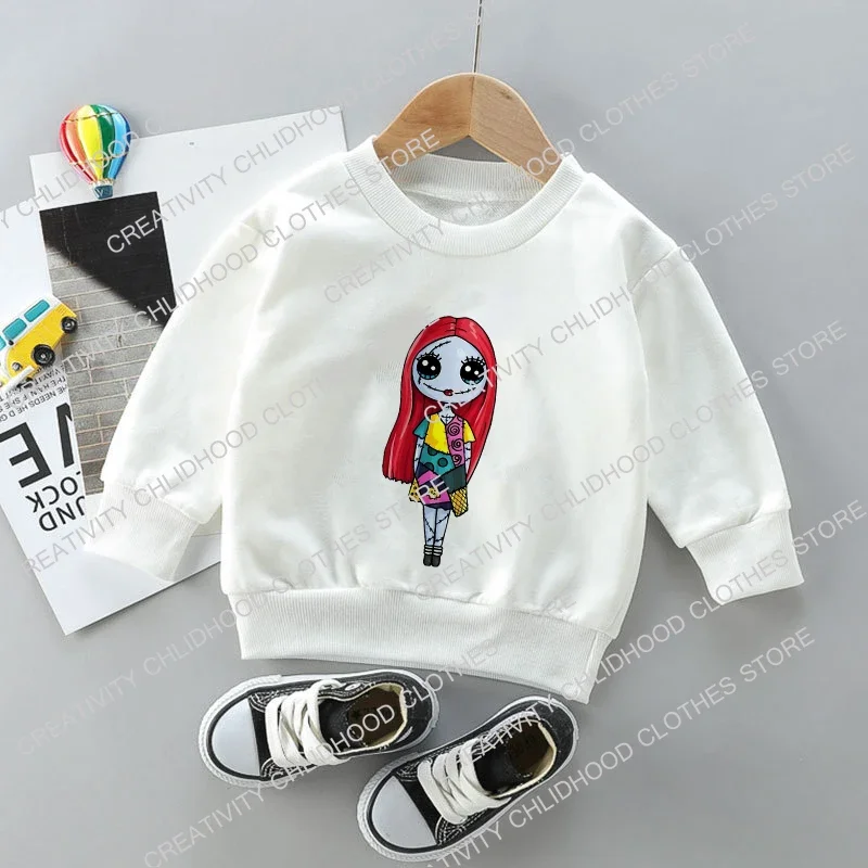 Jack Skellington Children Sweatshirts Halloween Pullover Anime Cartoons Casual Clothes for Girls Boys Kid Cotton Kawaii Tops