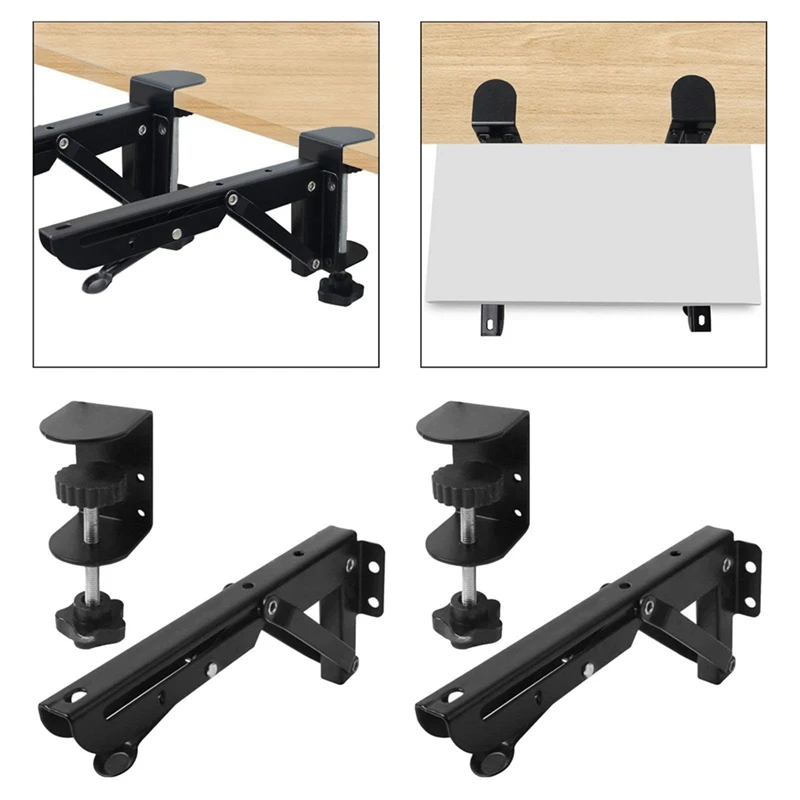 2Pcs Under Desk Keyboard Tray Foldable Brackets With Clamp Easy To Install Adjustable Desktop Extension Shelf