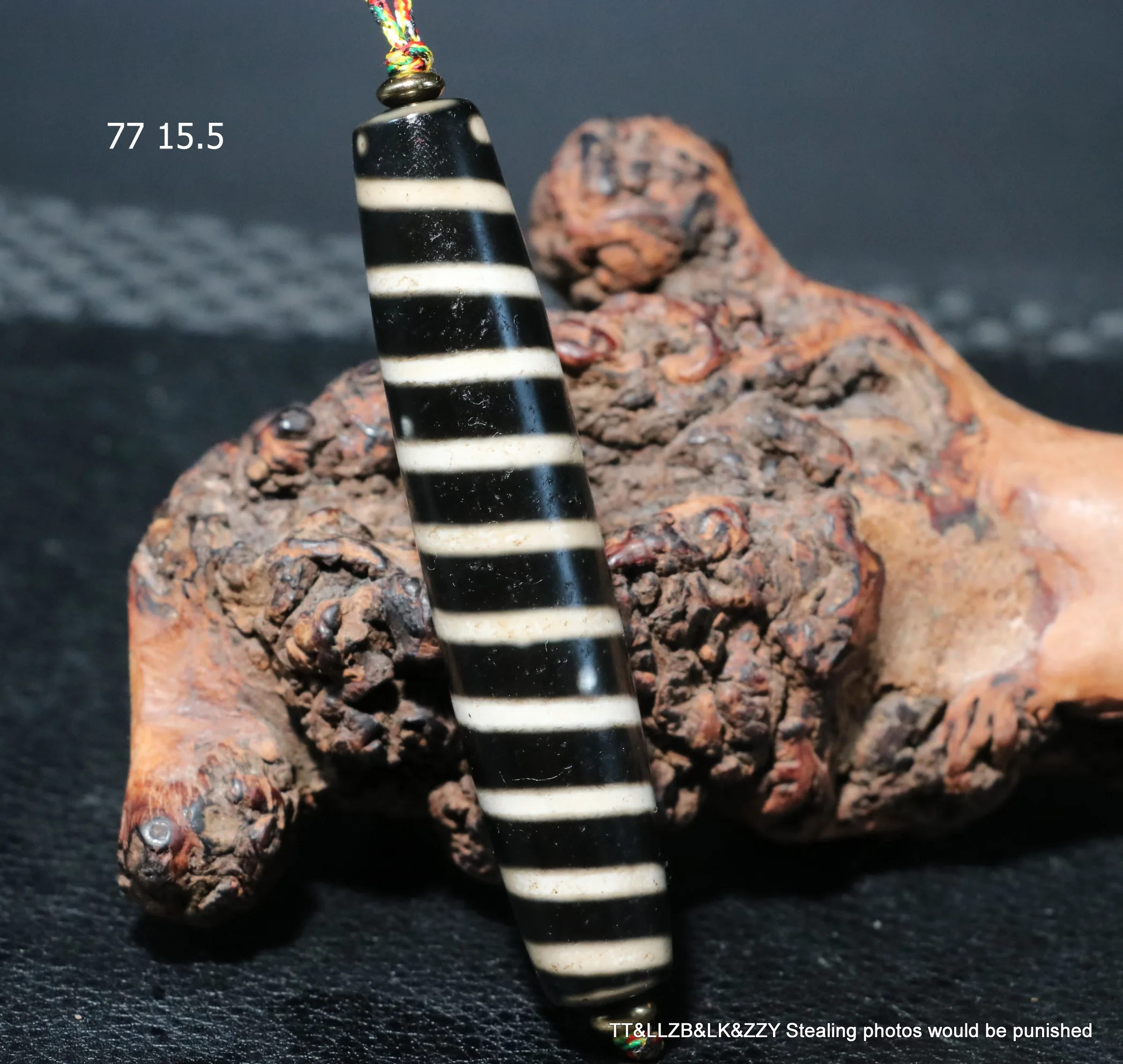 

Treasure LKbrother Sauces Magic Power Tibetan Top Old Agate Vertically Line Healer Medicine Long dZi Bead Totem Q UPD220619A03