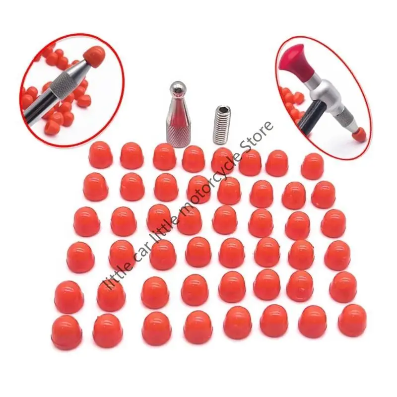 48 peças tampa superior de borracha espessada e pequena ferramenta de reparo de tampa vermelha ferramentas de reparo de amassados ﻿   Acessório de reparo PDR para amassados de carro com ponta de martelo de rosca M8