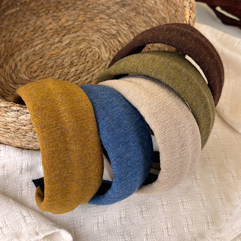 Headband Vintage Wool Blend Wide Brushed High Crown Hair Friendly Fall Winter Commute Versatile Hair Accessory for Women Girls