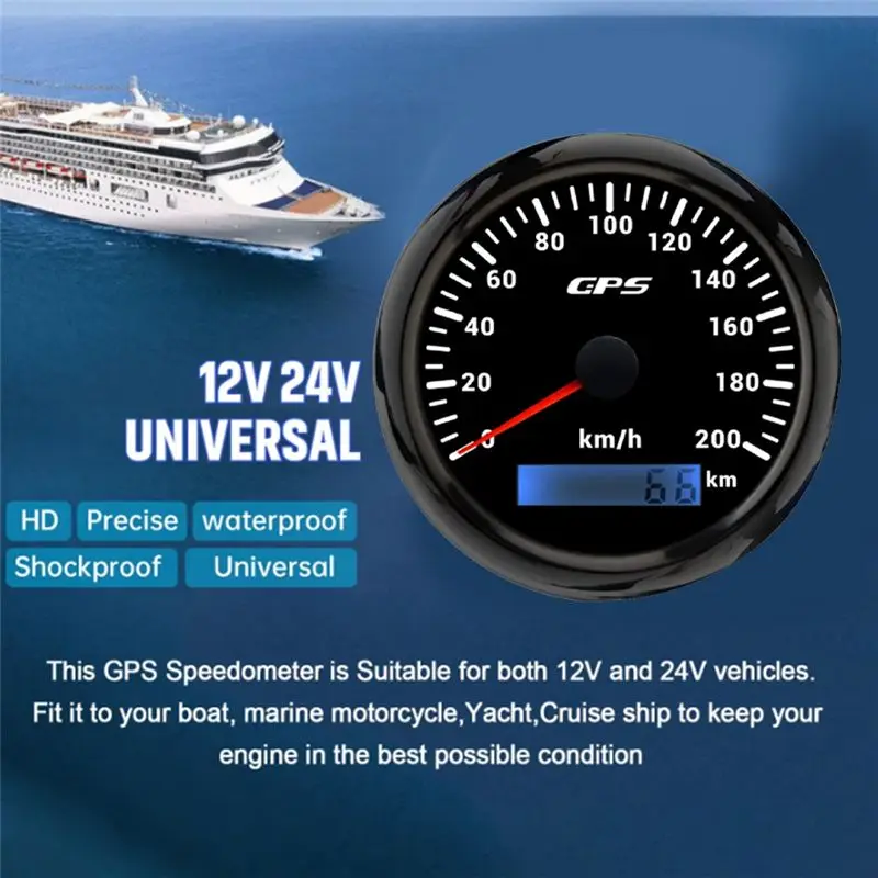 T17C Λ 85MM GPS Speedometer Gauge With GPS Antenna 0-200KM/H Speed Odometer For Marine Car Boat Yacht