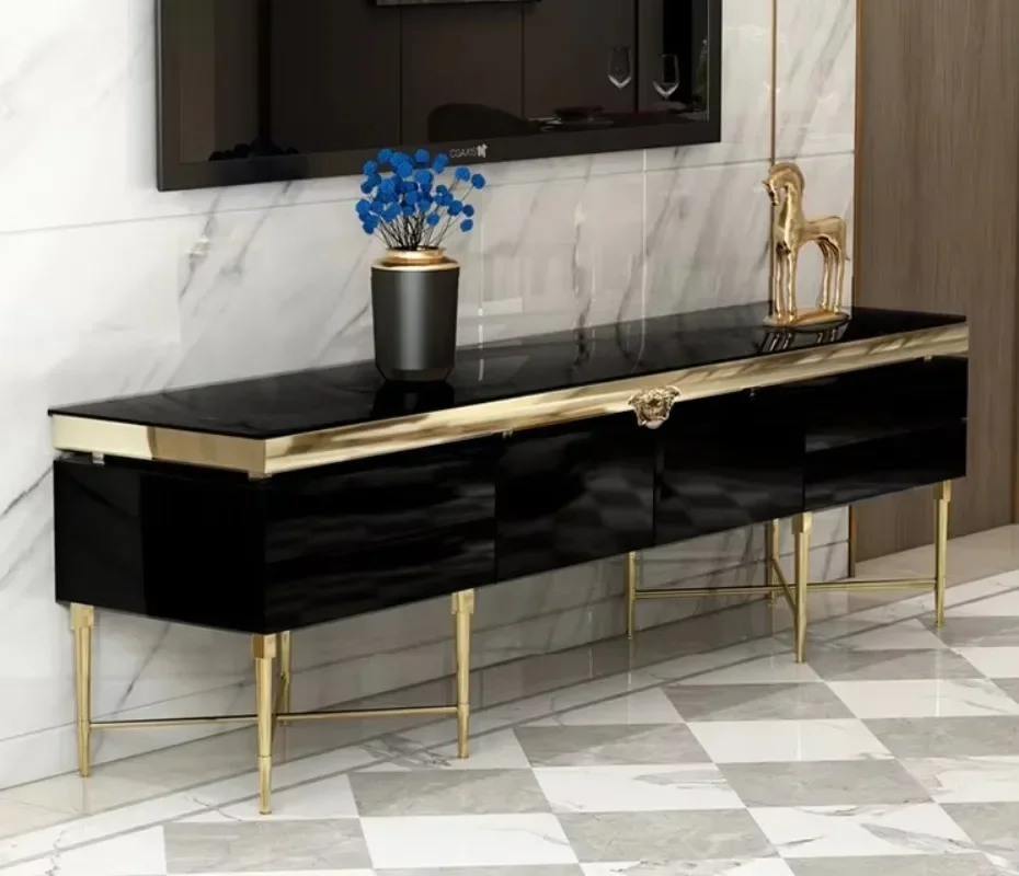 Light luxury gold coffee table living room furniture coffee table design gold side table cheap home TV unit cabinet