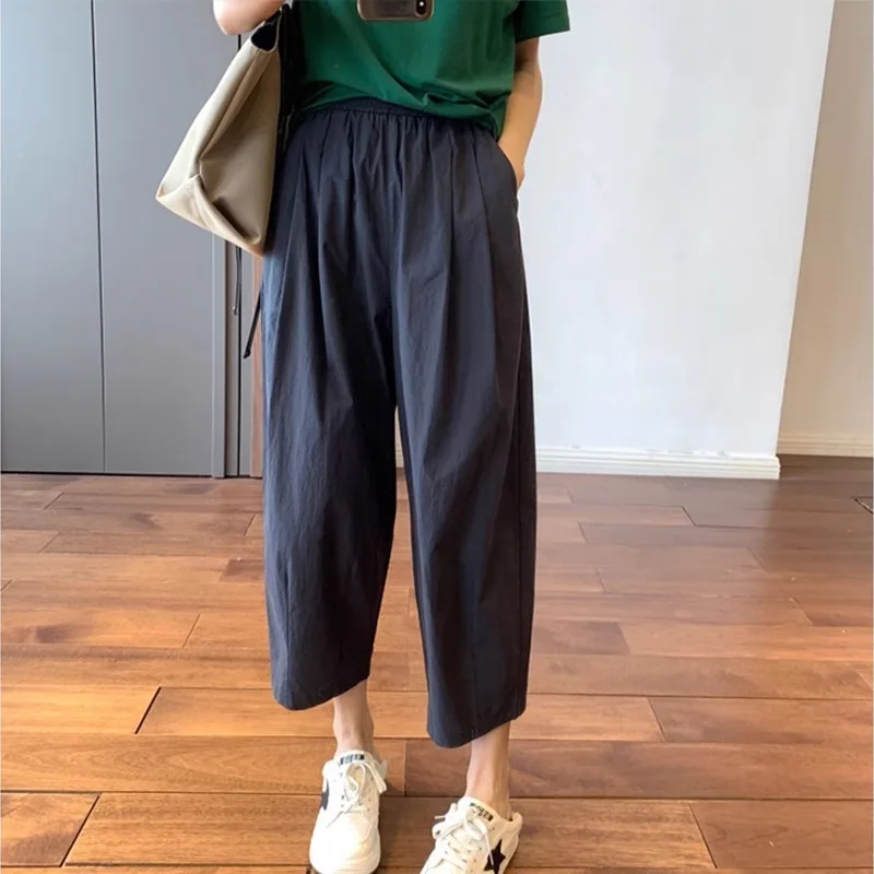 

Women Linen Casual Pants 2026 Summer New High Waist Pleated Wide Leg Ankle Pants