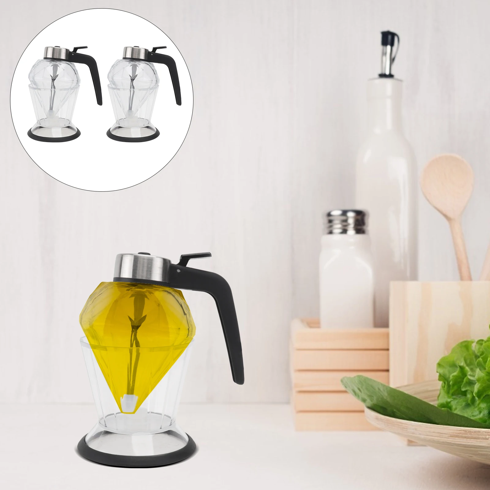 

2pcs Pressing Glass Oil Bottle 280Ml Smooth Surface Easy Hold Kitchen Seasoning Container For Olive Oil Vinegar Soy Sauce