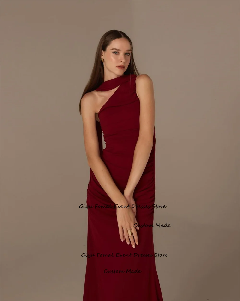 Giyu-Vestido de noite vermelho de um ombro com xale destacável, até o tornozelo, vestido de casamento, estilo moderno, verão