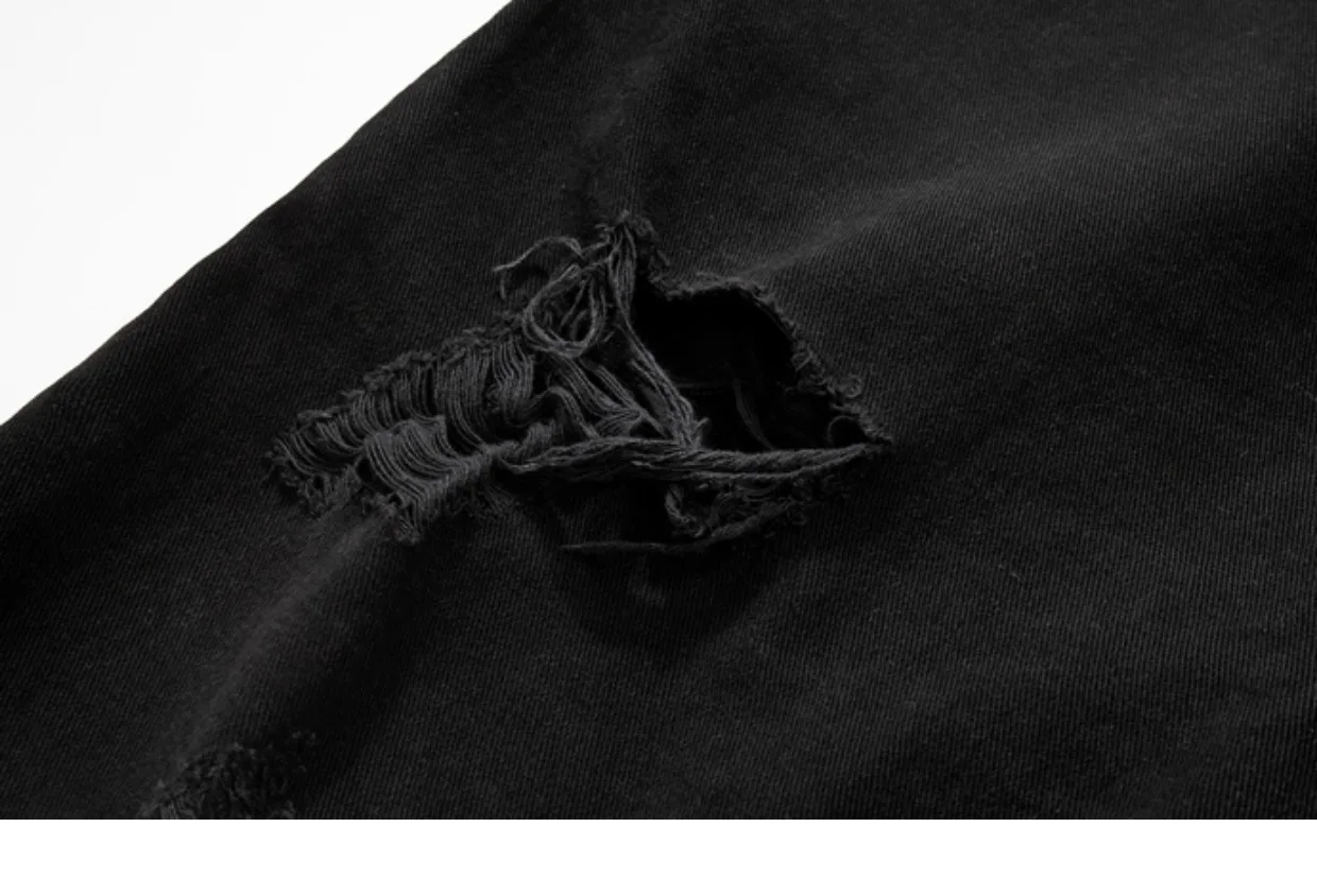 High Street Ripped Tassel Denim Shorts Men's Distressed Cropped Streetwear Casual Loose Streetwear Jeans Pants