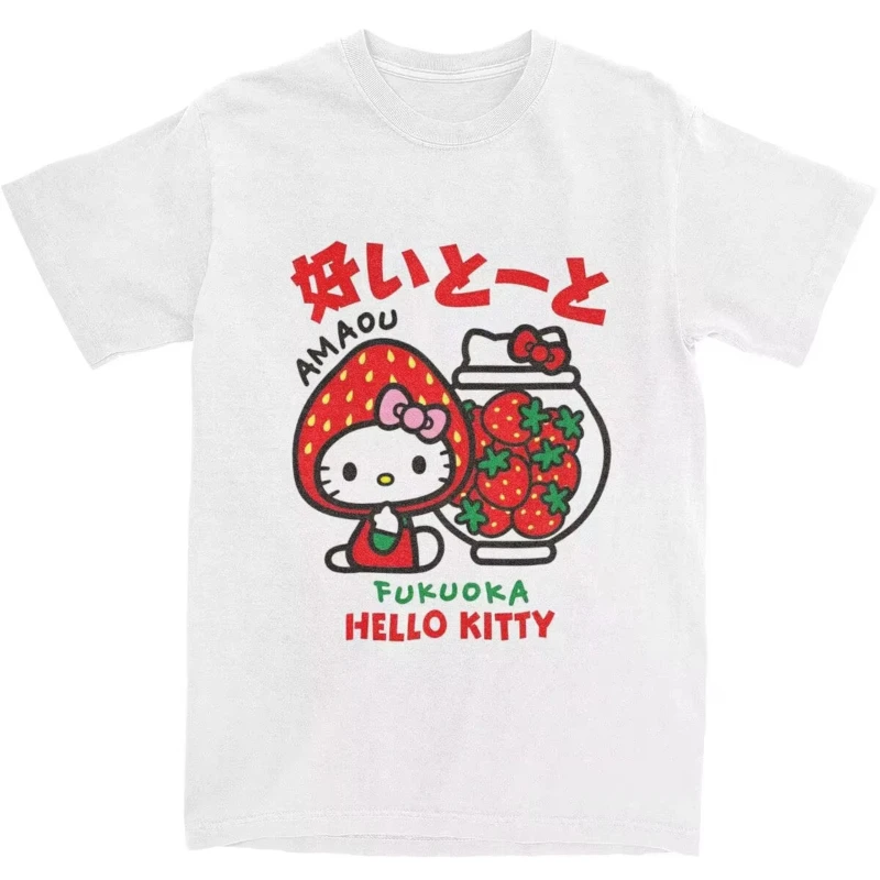 

MINISO футболка Hello Kitty с клубникой, пляжная футболка в стиле хиппи, повседневная простая универсальная футболка в стиле ретро, подарок, креативная повседневная футболка в стиле хип-хоп