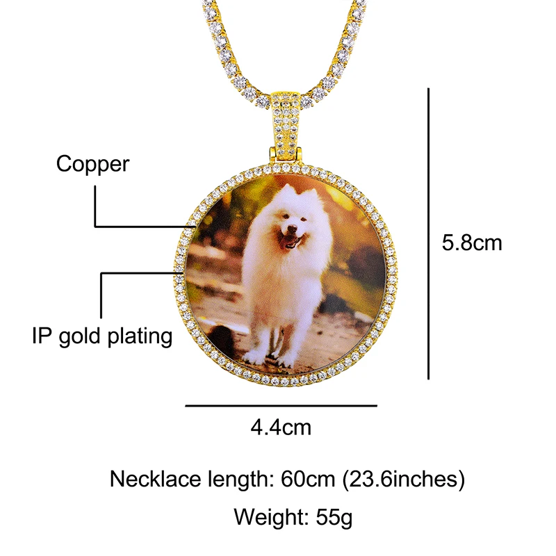 D&Z Hip Hop Iced Out CZ Zircon Memory Medallions Customize Photo Pendant Circle Custom Picture Pendant Necklace Gift For Family