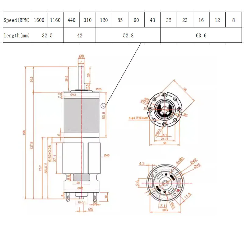 High Torque Max 200KG 42GP-775 Metal Planetary Geared DC Geared Motor DC12V/24V 1600RPM~8RPM Forward/Reverse PWM Speed Regulatio